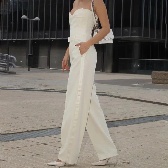 ZARA Oyster White Tuxedo The Masculine Trousers & Bustier Sweetheart Neckline